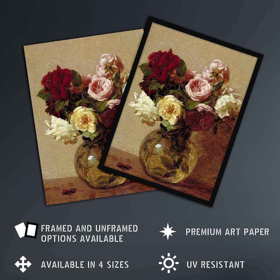 image 1 of Rose Bouquet in Glass Vase Still Life Latour Wall Art Poster Print