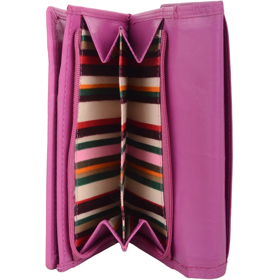 image 1 of London Leathergoods Womens Tri Fold Money Holder Magnetic Flap Purse Wallet | Pink | Cerise