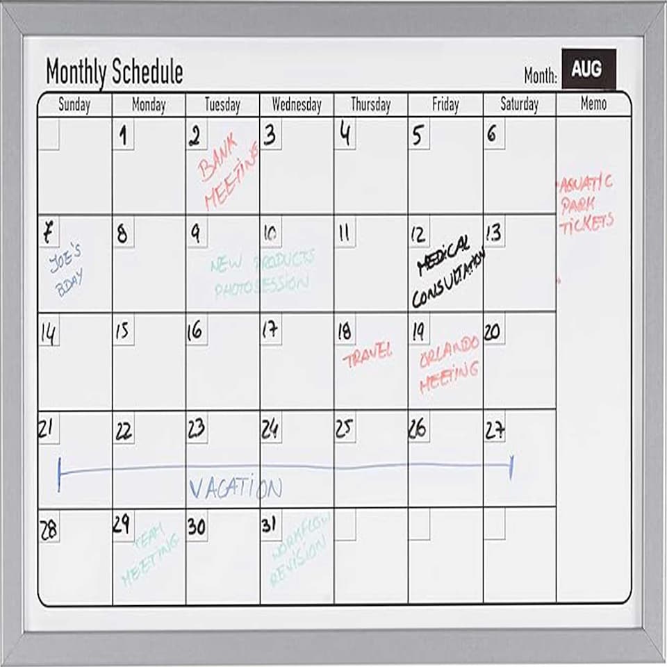 image 1 of KAV Dry Wipe Magnetic Monthly Planner Stylish Aluminium Frame Whiteboard Multipurpose Organizational Board with Self-Adhesive