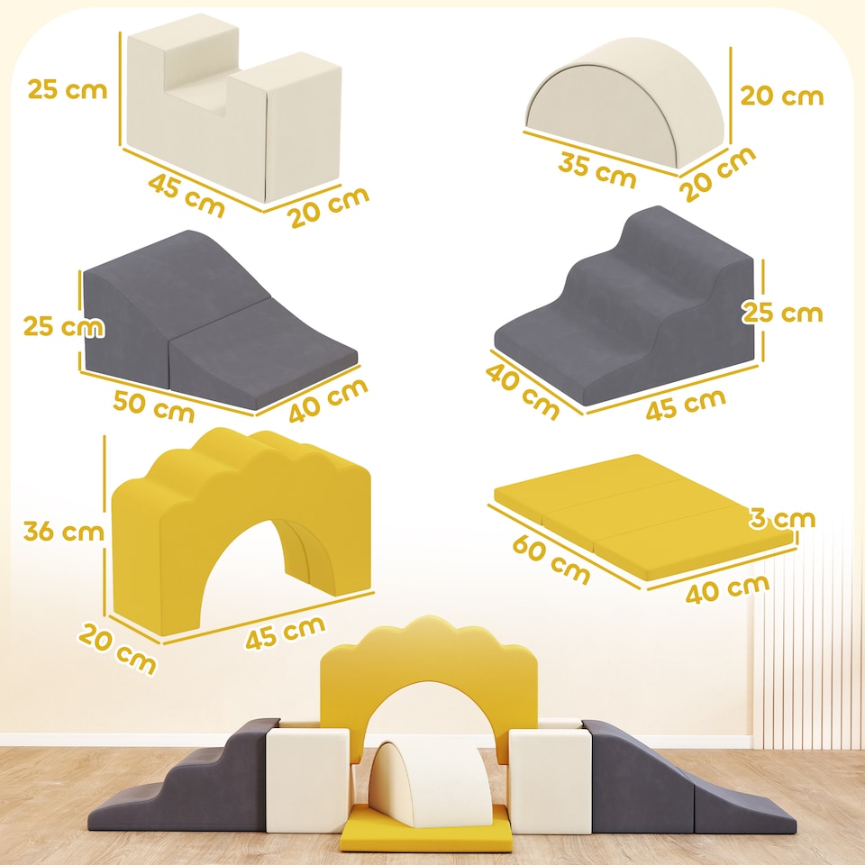 image 1 of AIYAPLAY Kids Soft Play Set, 7 Piece Foam Climbing Blocks, Yellow