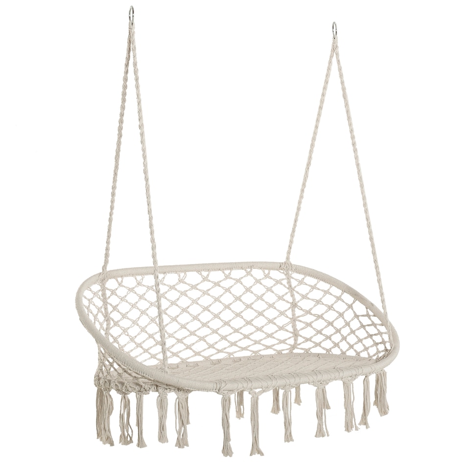 image 1 of Outsunny Hanging Hammock Chair Macrame Seat for Patio Garden Yard Cream White | Cream
