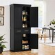image 2 of Yaheetech Tall Pantry Cupboard with Doors and Adjustable Shelves Black