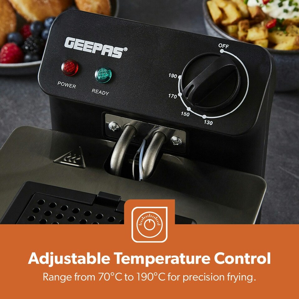 image 1 of GEEPAS Deep Fat Fryer 3L | Food Grade Stainless Steel with Viewing Window, Silver