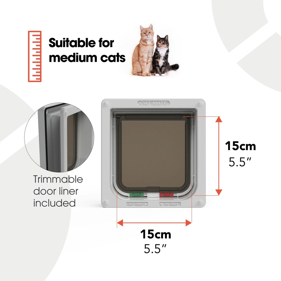 image 1 of Cat Mate 4-Way-Locking Cat Flap with Door Liner to 50mm (2 inches) – White (235W)