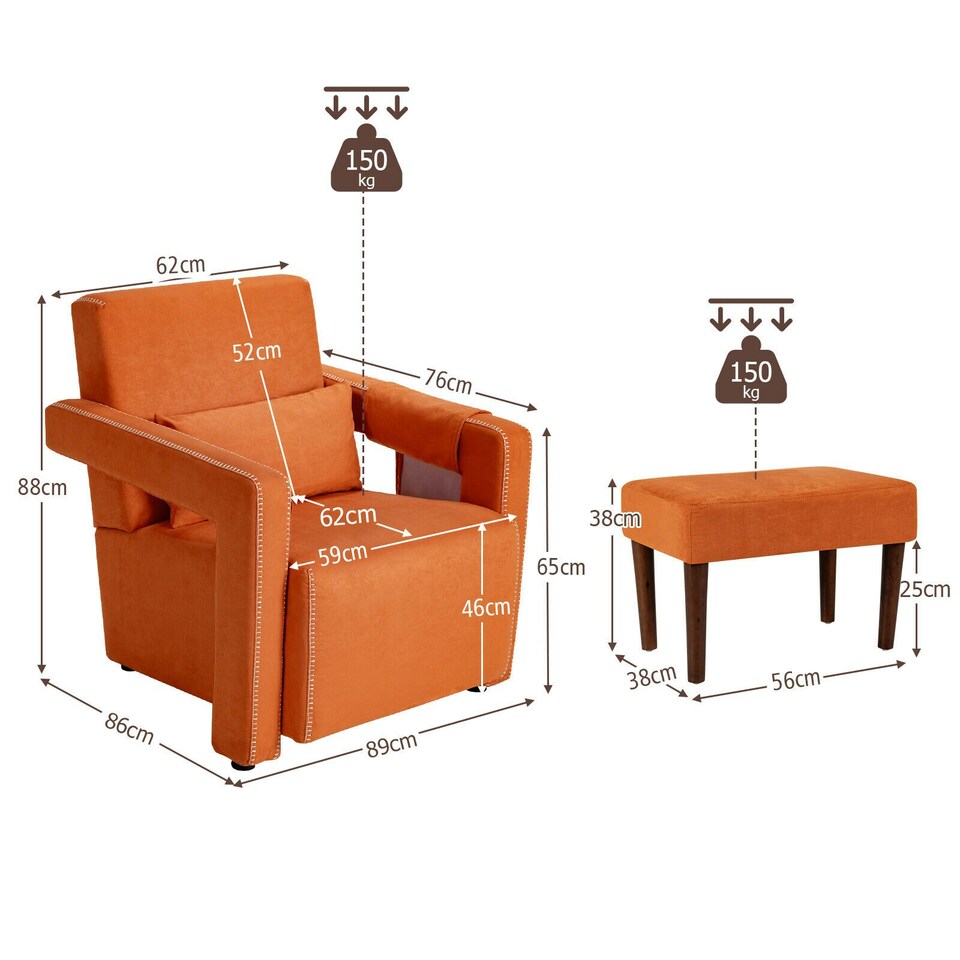 image 1 of COSTWAY Modern Accent Sofa Chair with Ottoman Upholstered Orange Orange