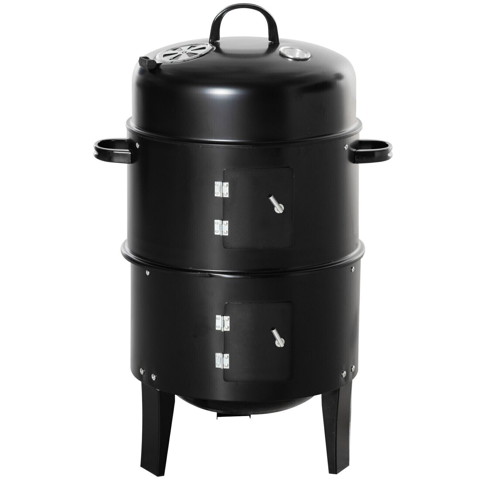 3 in 1 Charcoal Smoker BBQ Grill with Thermometer Outdoor Barbecue Cooker Garden Patio Smoker Camping Charcoal Grill Portable BBQ
