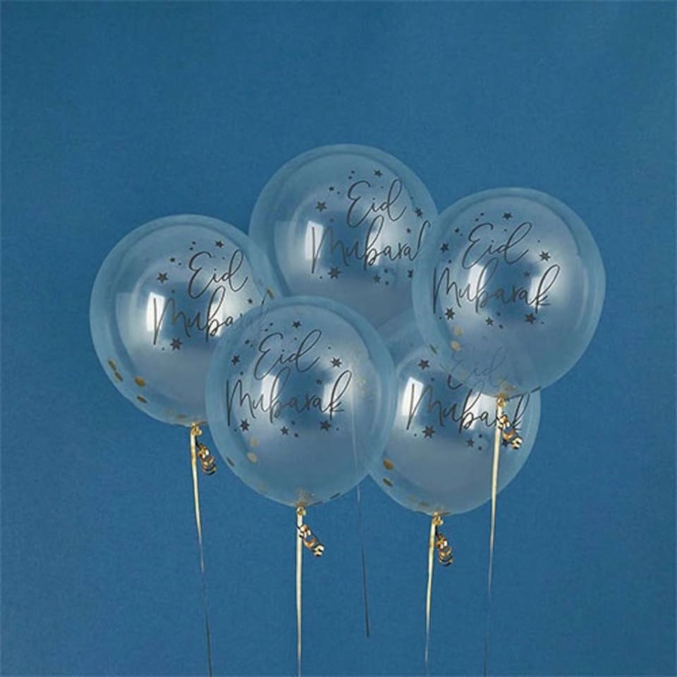 image 1 of Eid Biodegradable Latex Balloons With Gold Confetti Inside 30cm / 12 in - Pack of 5