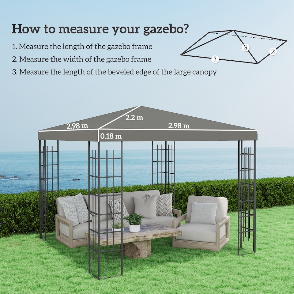 image 1 of Outsunny 3 x 3(m) Gazebo Canopy Replacement Cover, Grey