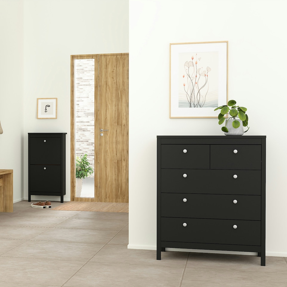 image 1 of Madrid 3 Piece Bundle, Bedside, Chest and 2 Door Wardrobe in Matt Black