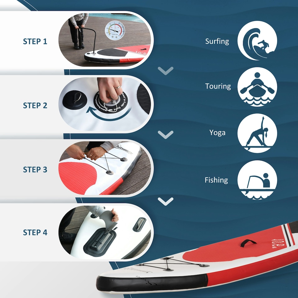 image 1 of Outsunny 10Ft Inflatable Stand Up Board Non-Slip Deck Board w/ Paddle Carry Bag White