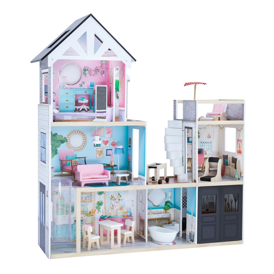 image 1 of Teamson Kids 3-Story Wooden Dollhouse with Accessories, Dreamland Mansion
