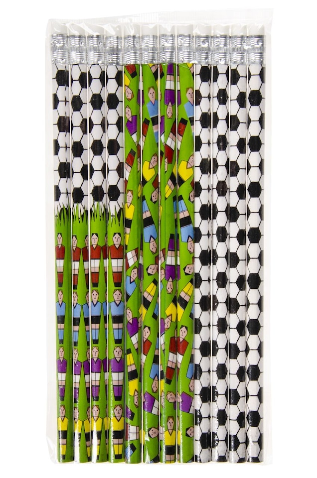 image 1 of Pack of 12 Coloured Football Design Pencils with Eraser