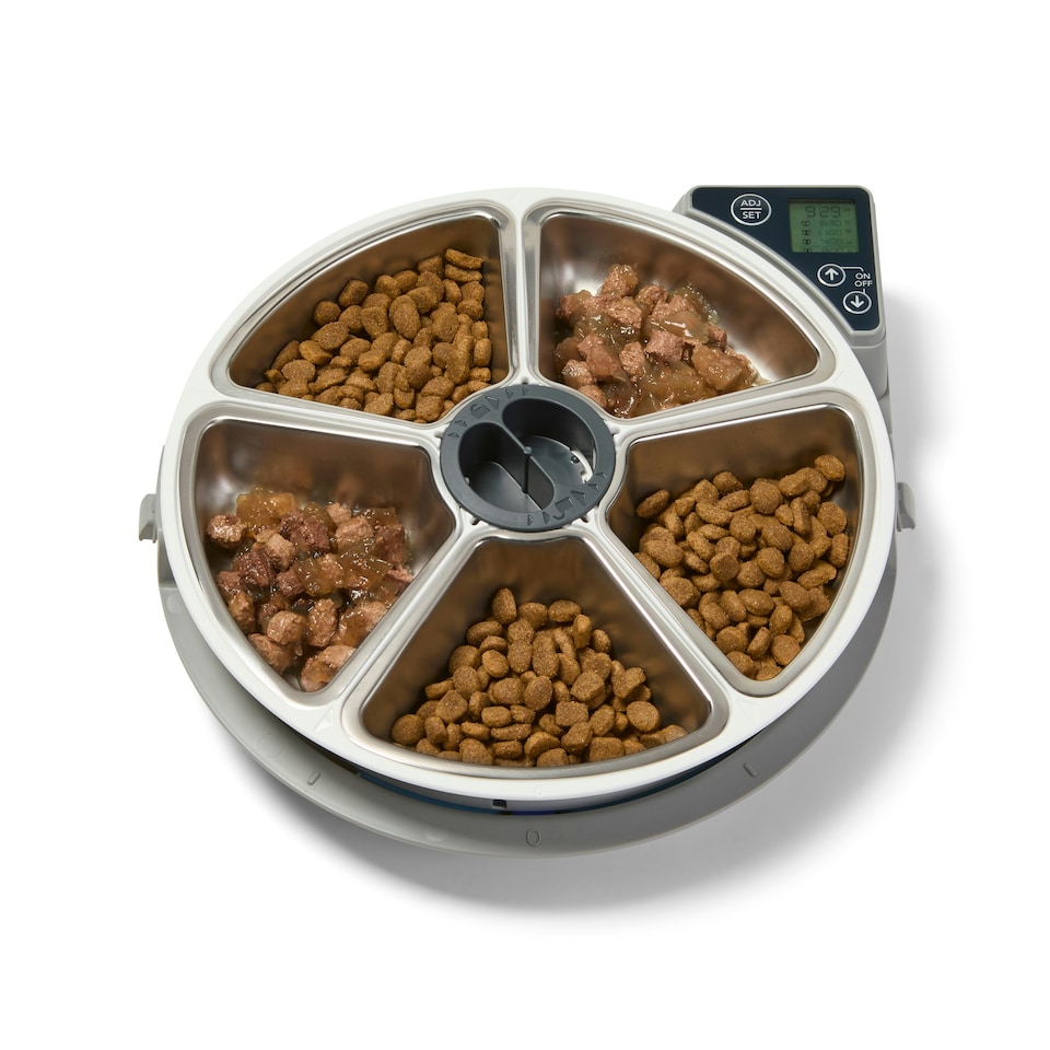 image 1 of Cat Mate Five-meal Automatic Pet Feeder with Stainless Steel Bowl Inserts (C500) - Anthracite Grey Grey