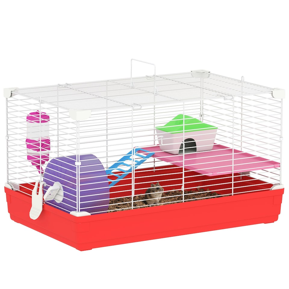 image 1 of PawHut Hamster Cage Pet Animal Travel Cage Box Double Layers w/ Accessories