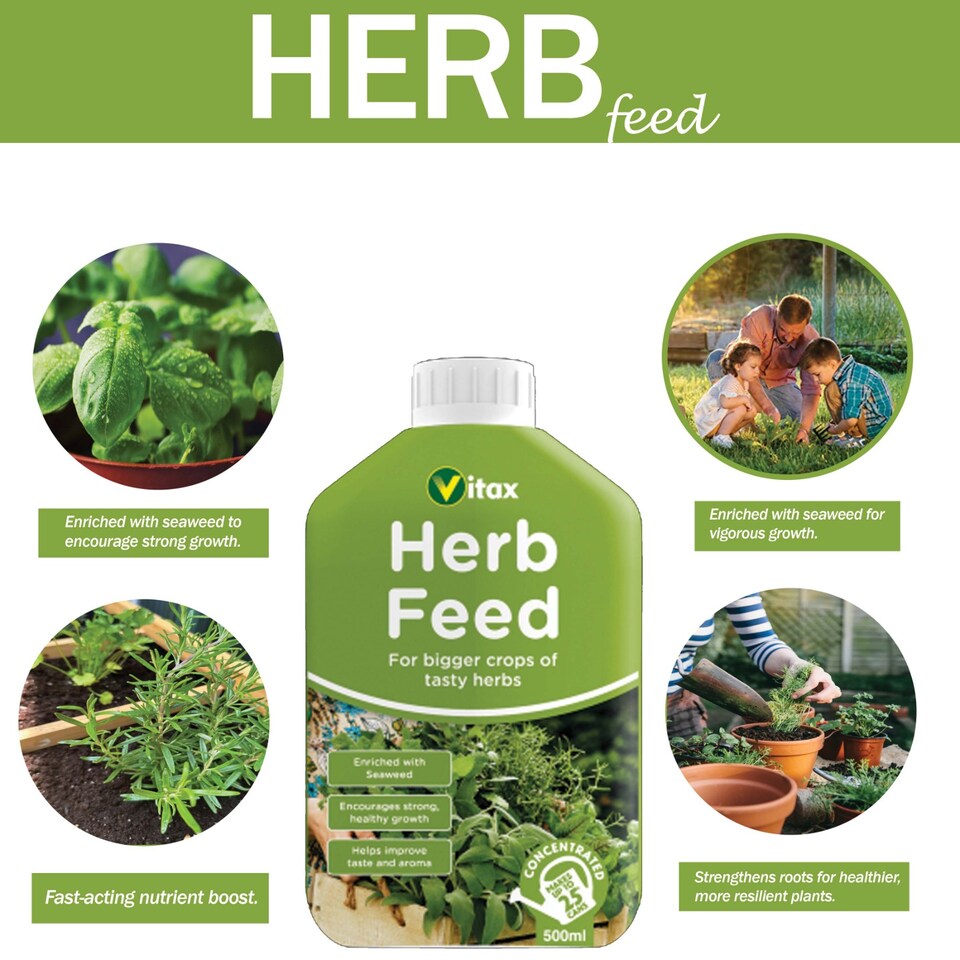 image 1 of Vitax Liquid Herb Feed 500ml Fast-Acting Seaweed Enriched Nutrient Formula for Bigger Healthier Flavourful Herbs