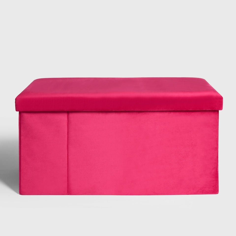 image 1 of OHS Matte Velvet Soft Long Rectangle Foldable Footstool Seat Storage Organiser Ottoman Pink | Bright Pink