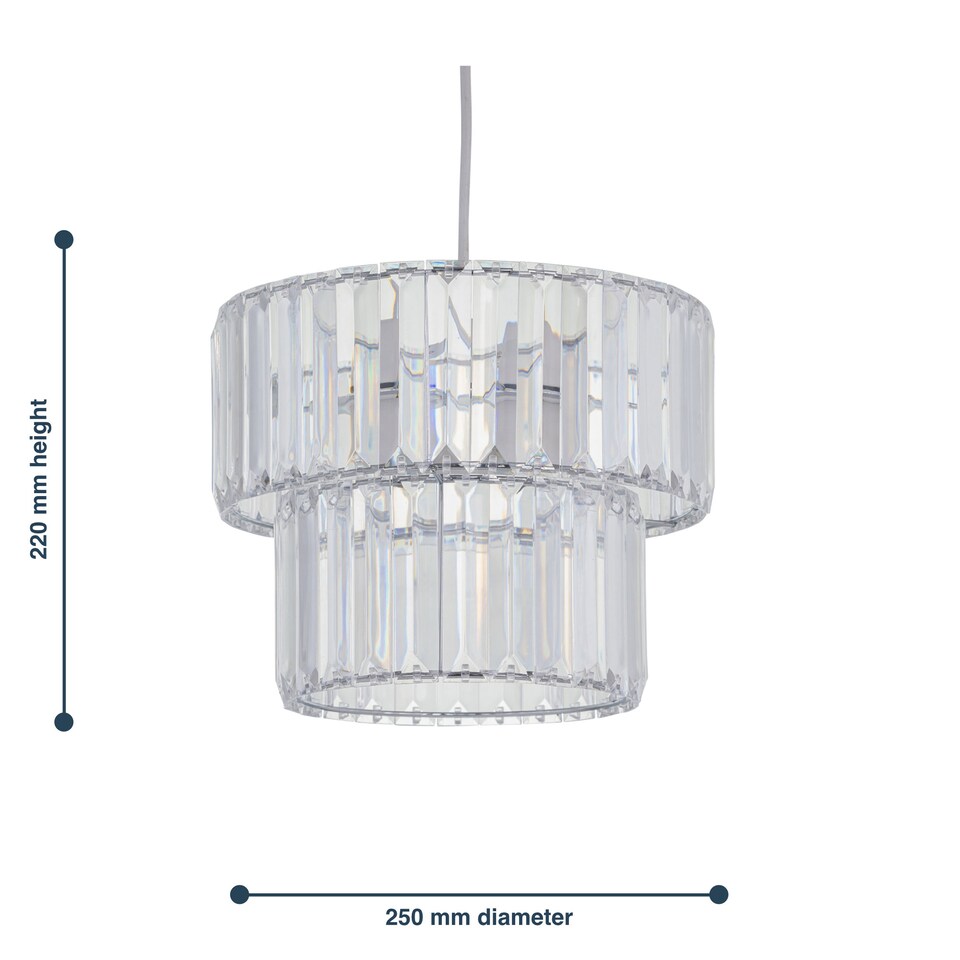 image 1 of Set of 2 Clint - Clear Acrylic Two Tier Easy Fit Pendant Shades | Clear | Clear acrylic with polished chrome plate detail | 2