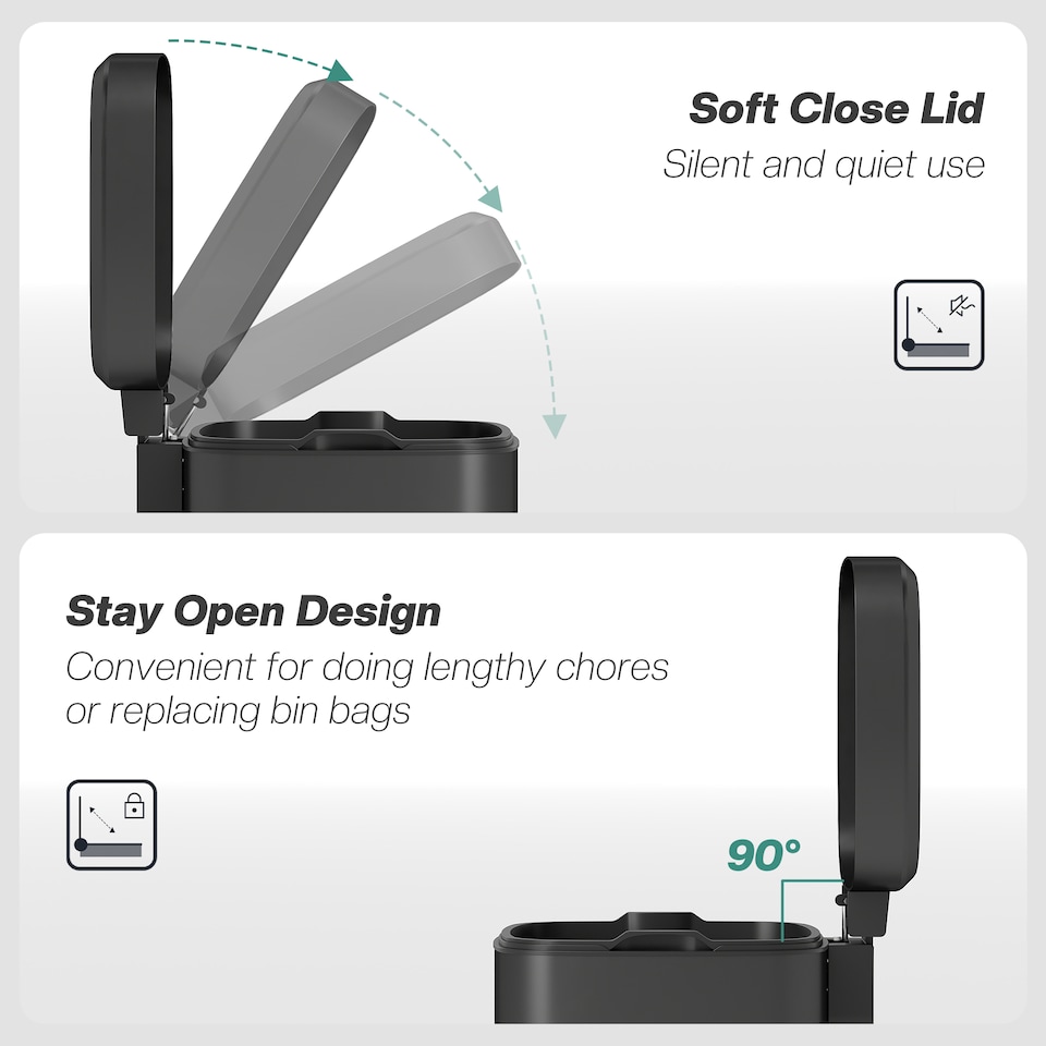 image 1 of HOMCOM 12 Litre Pedal Bin, Fingerprint Proof Kitchen Rubbish Bin with Soft-close Lid, Foot Pedal and Removable Inner Bucket for Recycling and Waste, Black | Black | 1