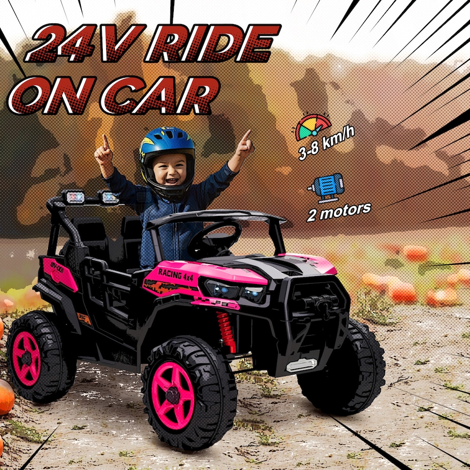 image 1 of AIYAPLAY 24V Electric Ride on Car, 2-Seater Electric Car for Kids with Remote Control, Light, Bluetooth, Soft Start, Suspension Spring, 2 Motors Children Ride on Toy UTV Truck | Pink