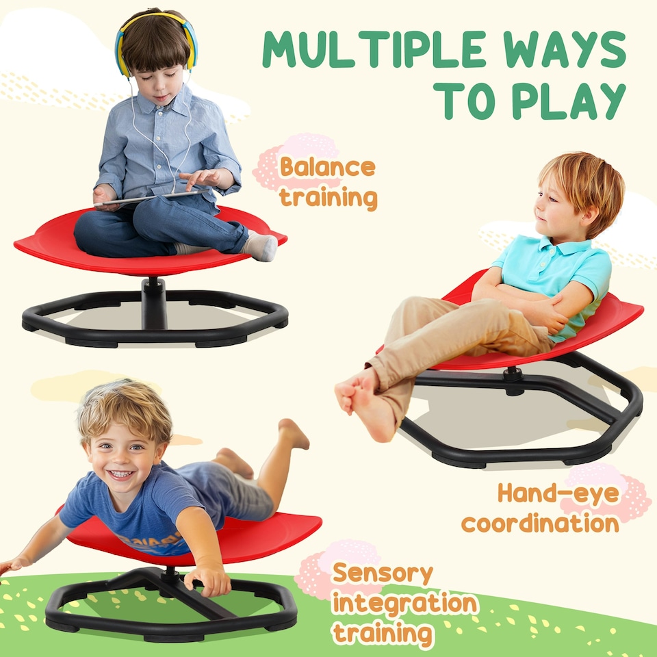 image 1 of AIYAPLAY Sensory Spinning Chair for Kids, for Balance, Coordination, Red