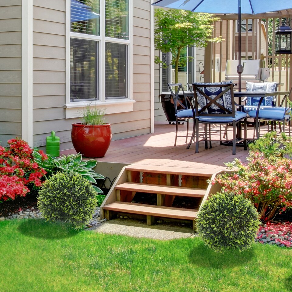 image 1 of HOMCOM Set of 2 Artificial Plant Topiary Balls, UV-protected Fake Decorative Plants, FauPlants for Home Indoor Outdoor Decor, 45cm, Green