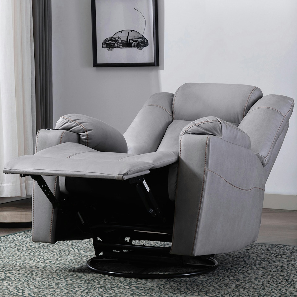 image 1 of Afton Electric Technology Fabric Auto Recliner USB Lounge Sofa Chair (Grey)