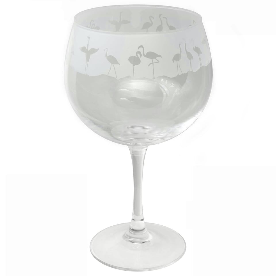 Animo Glass Etched Gin Glass Flamingo