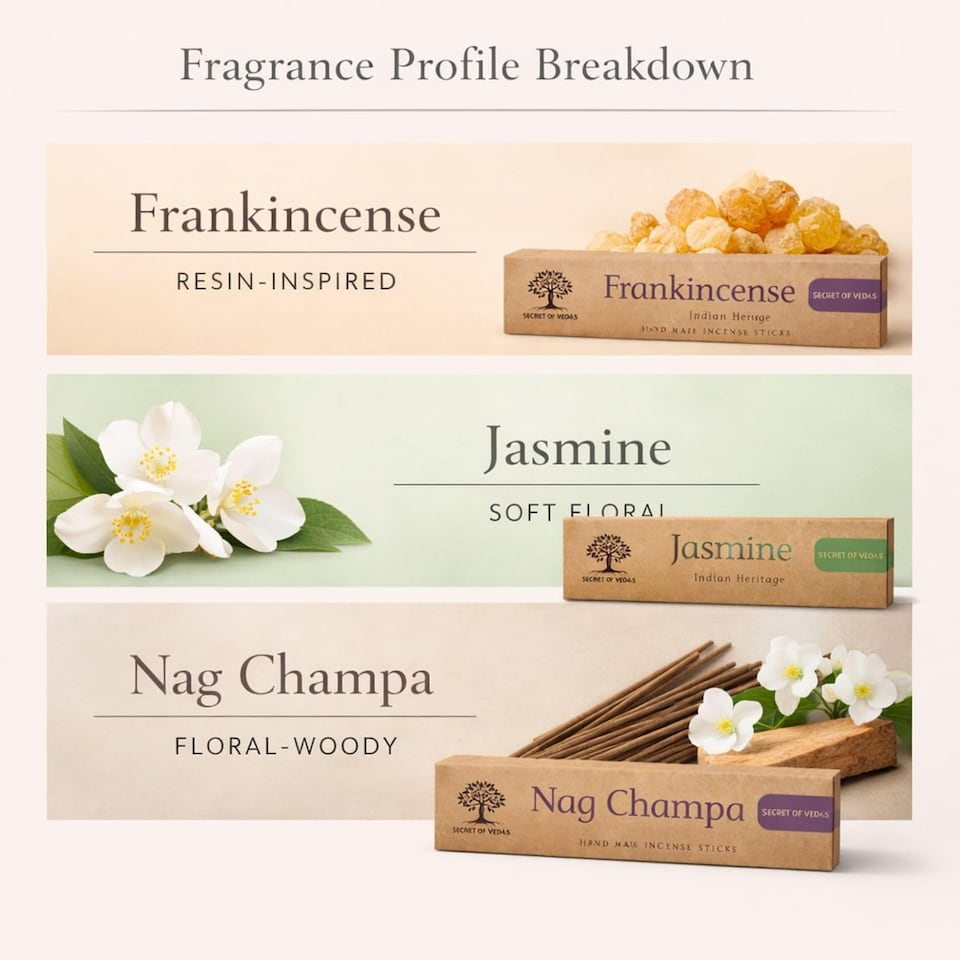 image 1 of Incense Sticks Set 3 x 20g Nag Champa Jasmine Frankincense Hand Rolled Agarbatti