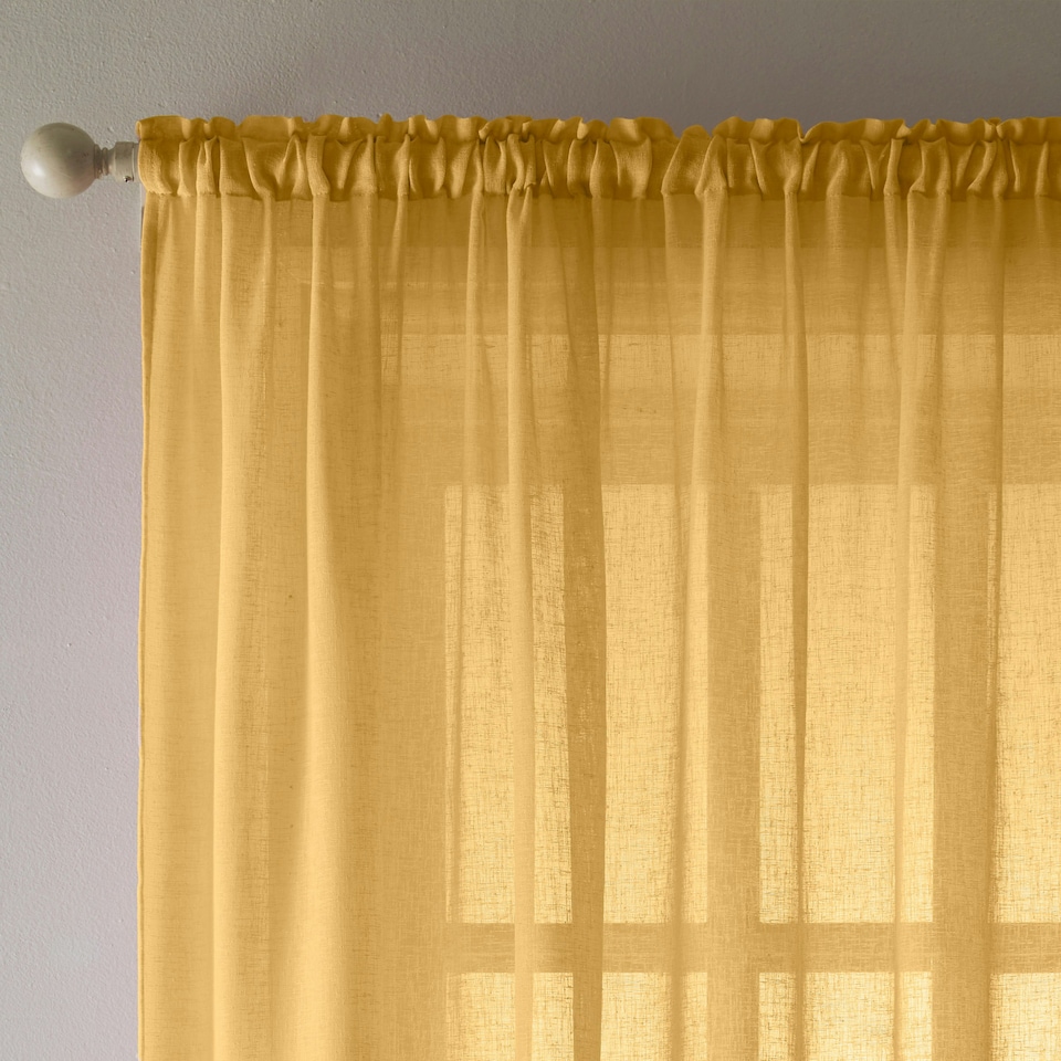 image 1 of Pair of Eden Ochre 100% Recycled Voile Panels 122 cm (48 inch) Rod Pocket Panels for Bedroom and Living Room
