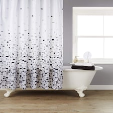 KAV Shower Curtain Fabric Water Proof Extra Full Bath Coverage 220cmx180cm 100 Percent Polyester Weighted Hem (Mosaic Grey/White)