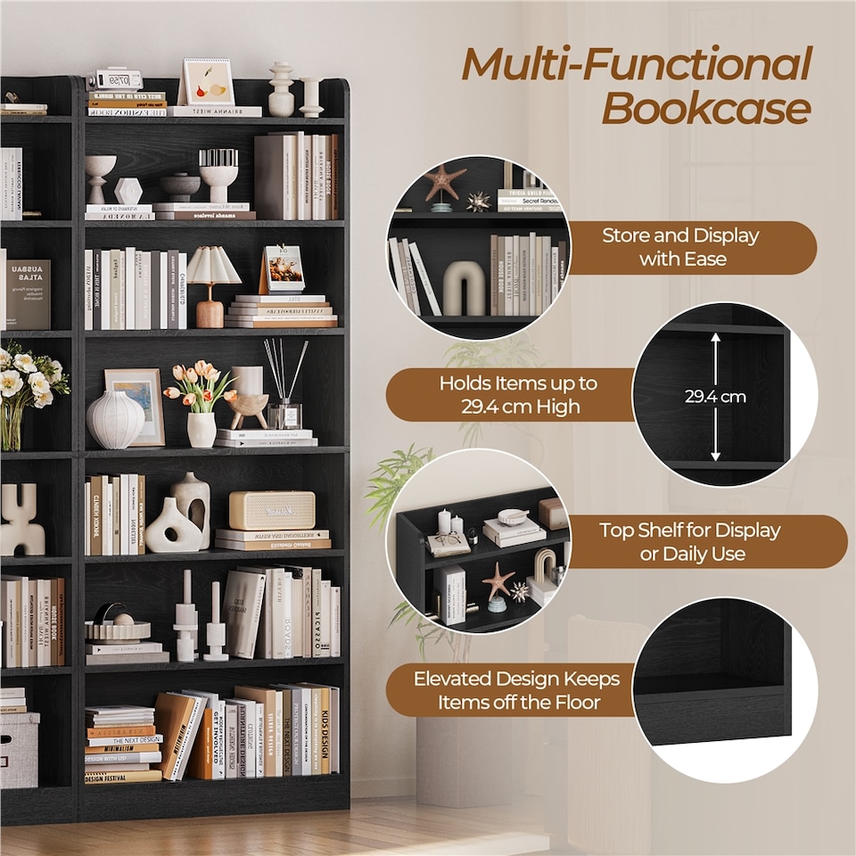 image 1 of Yaheetech 7-layer Open Shelf Bookshelf-Black