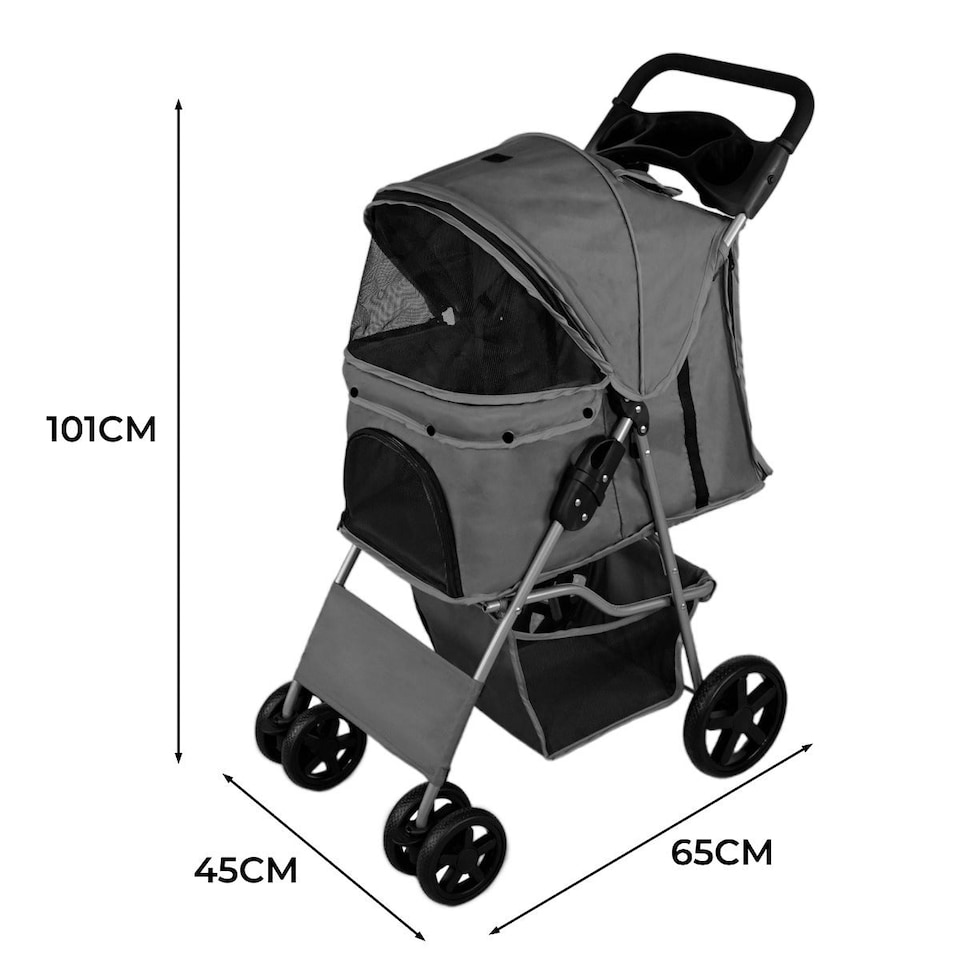 image 1 of Pet Stroller with Rain Cover – Grey | Multi | One Size