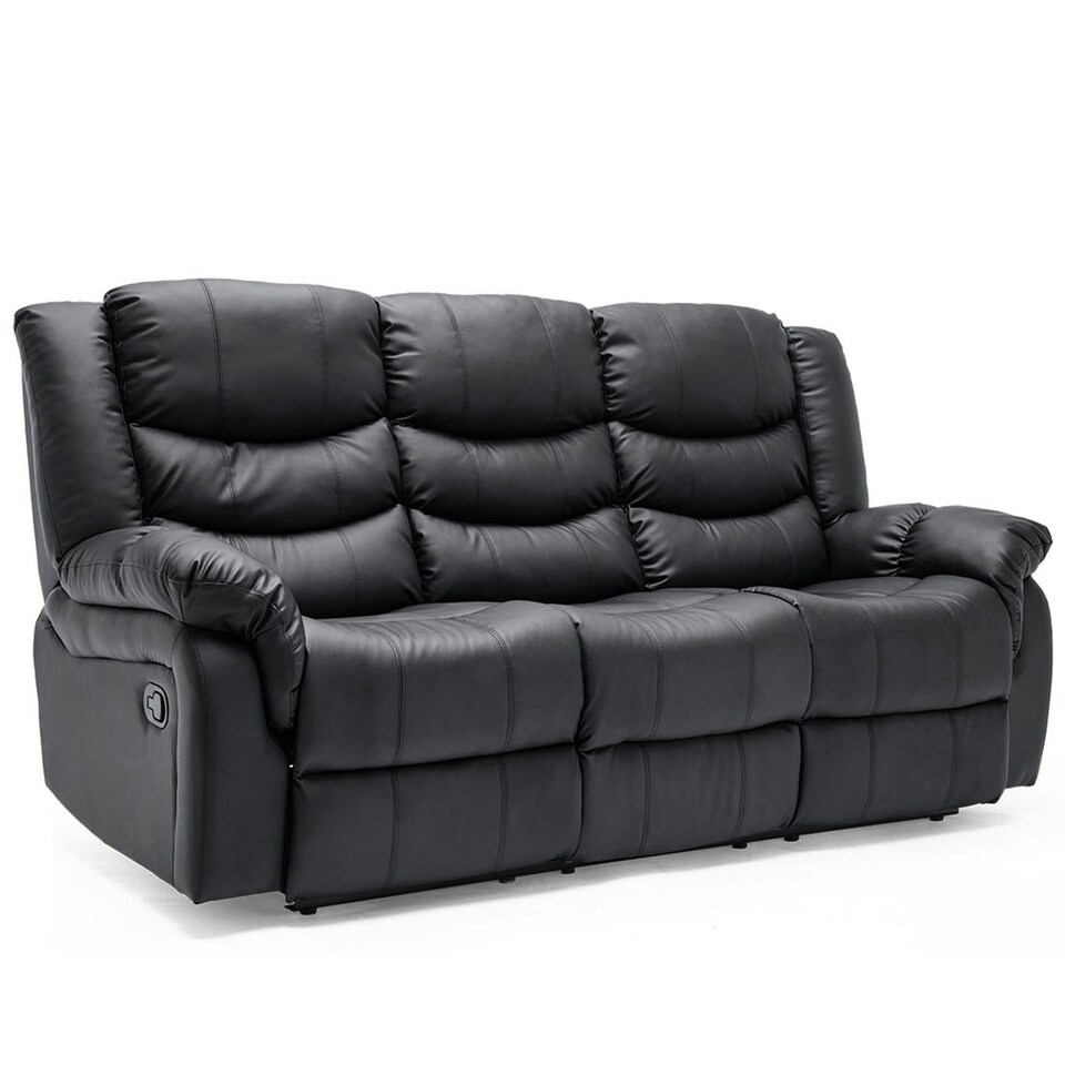 image 1 of Seattle 3 Seater Manual High Back Bonded Leather Recliner Sofa (Black)