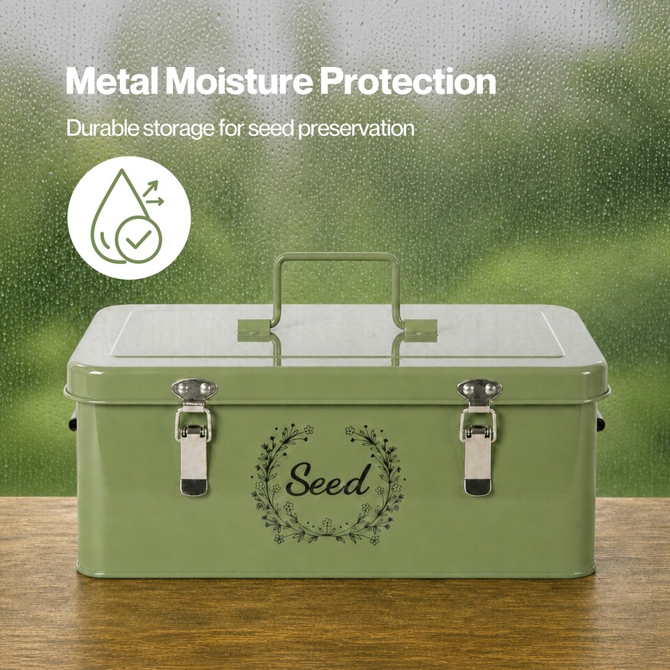 image 1 of TOQUE Seed Box 4-Compartment Storage Box Metal Seed Organiser Dark Green