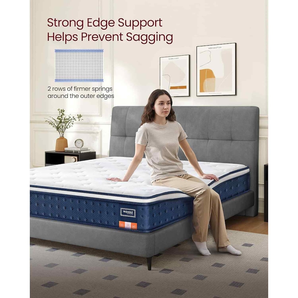 image 1 of Double Hybrid Mattress with Pocket Springs and Gel Memory Foam, Medium Firm Sleep Support, Blue