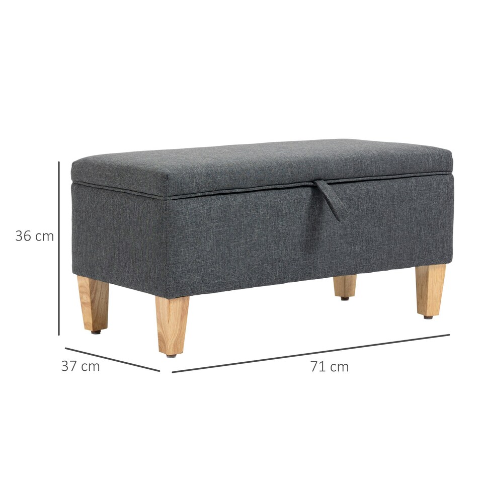 image 1 of HOMCOM Linen Storage Ottoman Storage Box with Rubberwood Legs, Dark Grey