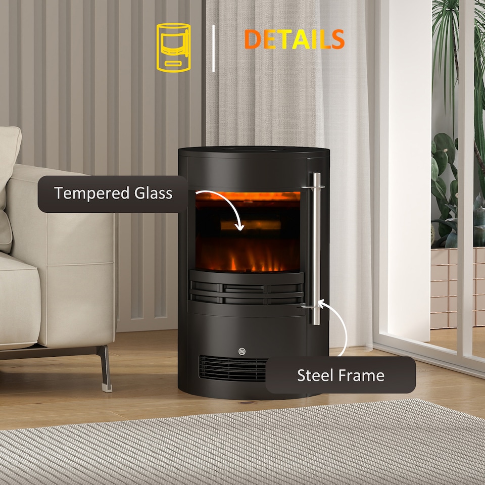 image 1 of HOMCOM Fireplace Electric Heater Stove w/ Thermostat Control Black Freestanding | Black