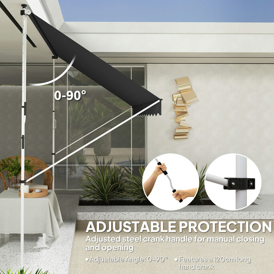 image 1 of Outsunny 3 x 1.5 m Retractable patio Awning Floor-to-ceiling shade, Black Black