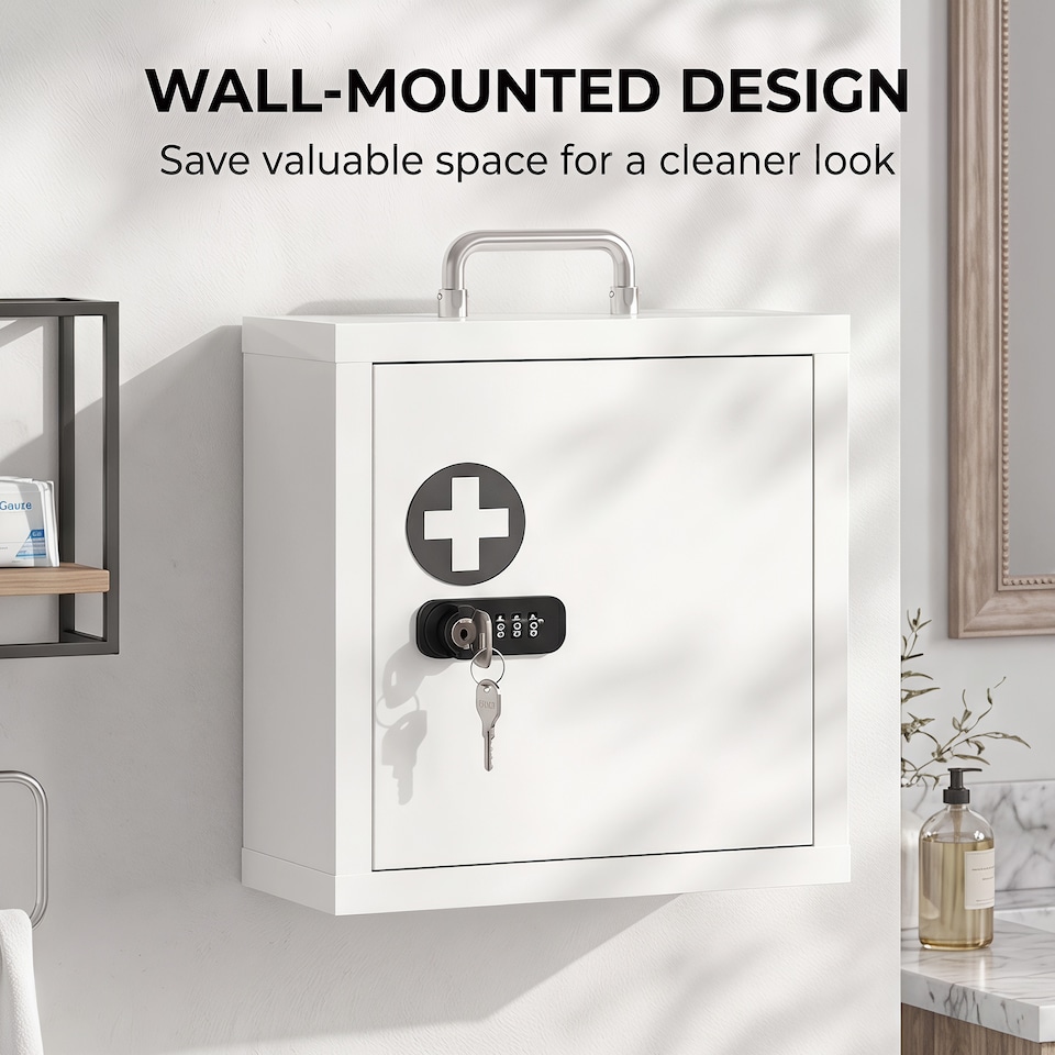 image 1 of HOMCOM Medicine Cabinet, Medical Cabinet w/ Combination and Key Lock, White