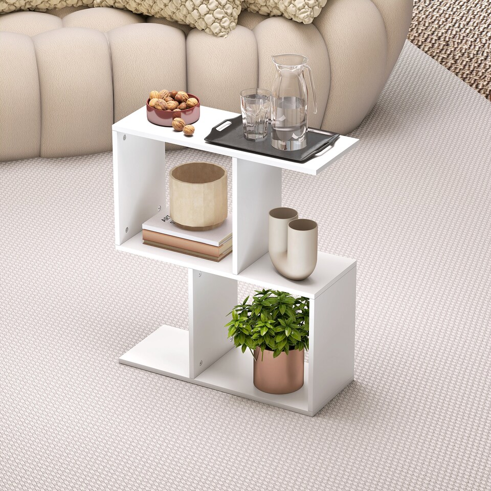 image 1 of HOMCOM Side Table, Narrow End Table with Storage Shelves, White