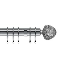 35mm Fixed Length Metal Curtain Pole Set Satin Silver Alexia Finial 85cm Silver | Silver