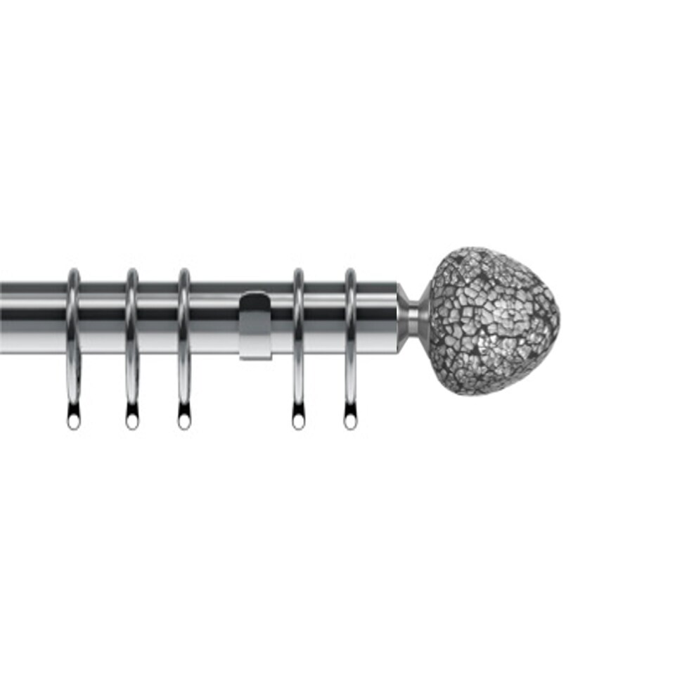 image 1 of 35mm Fixed Length Metal Curtain Pole Set Satin Silver Alexia Finial 85cm Silver | Silver