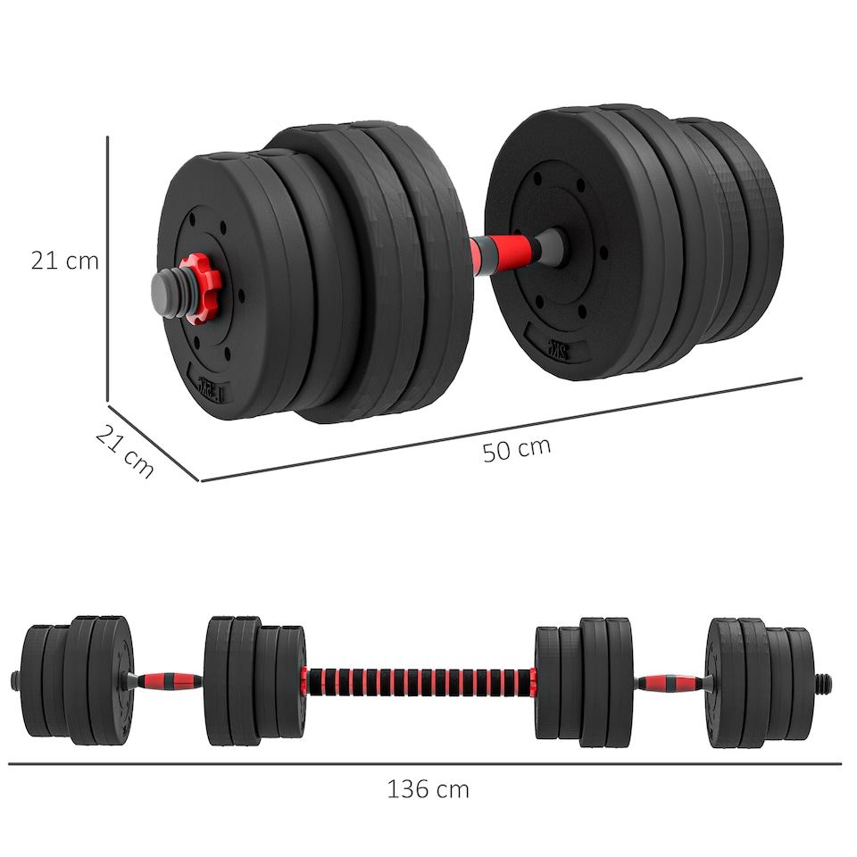 image 1 of HOMCOM 30kg Adjustable 2 IN 1 Barbell Dumbbells Weight Set for Body Fitness | Black | Black | Standard
