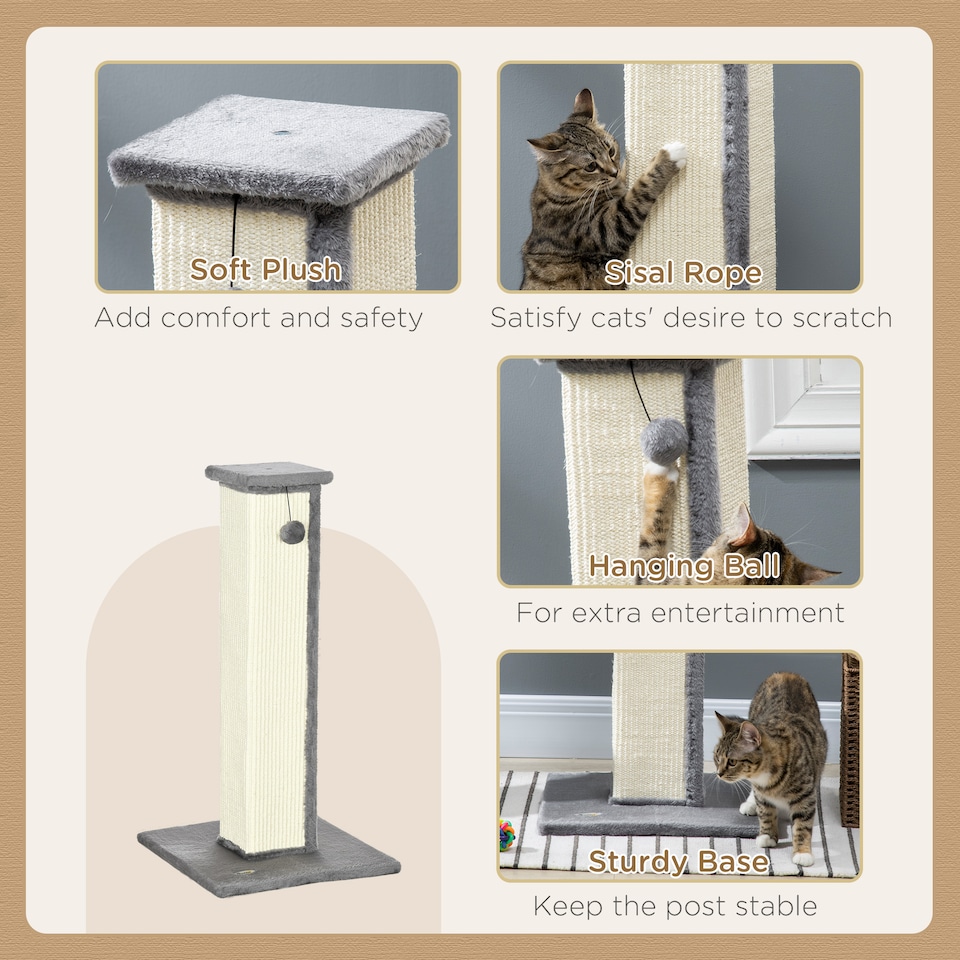 image 1 of PawHut Cat Scratching Post with Vertical Sisal Rope Ball Plush, 81cm