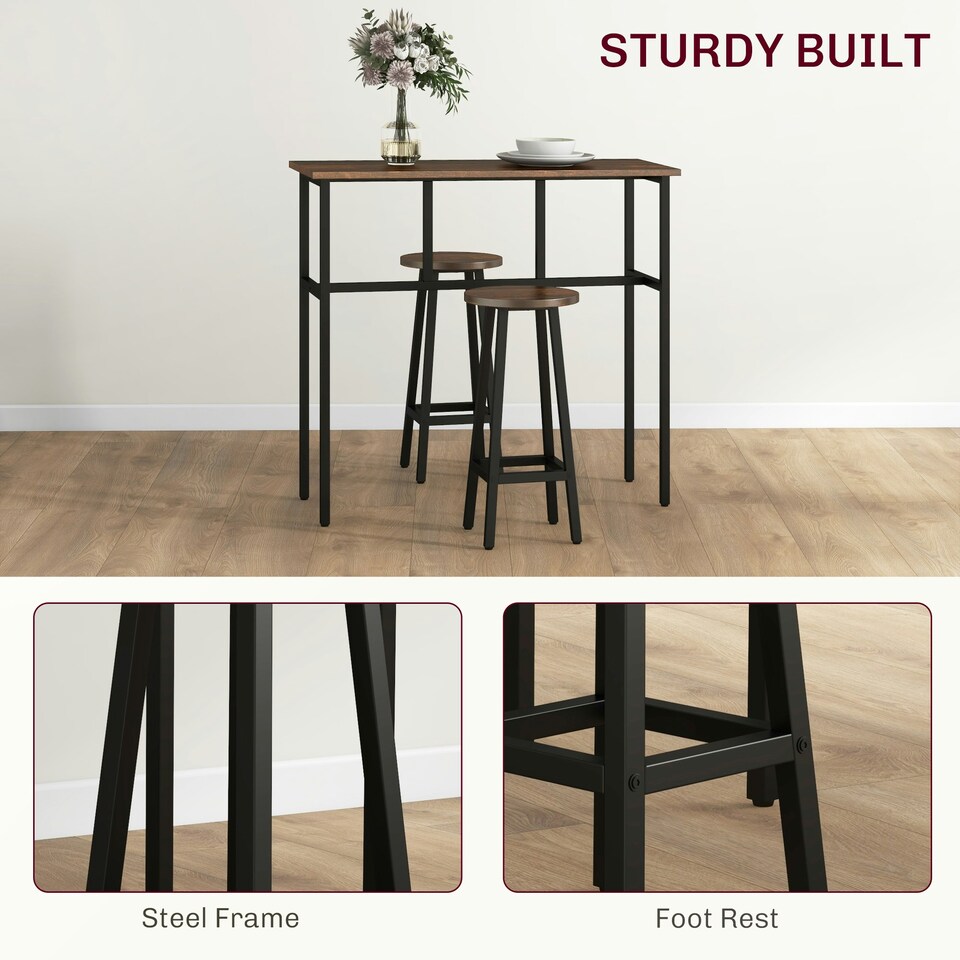 image 1 of HOMCOM 6-Piece Industrial Bar Table Set, 2 Kitchen Tables with 4 Stools, Brown