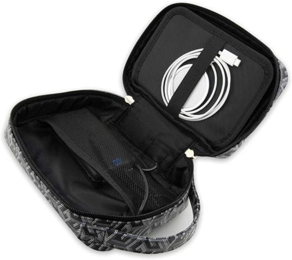 image 1 of Guess GCube Stripe Metal Logo Organizer Travel Bag Black - GUHBHGCFSEK