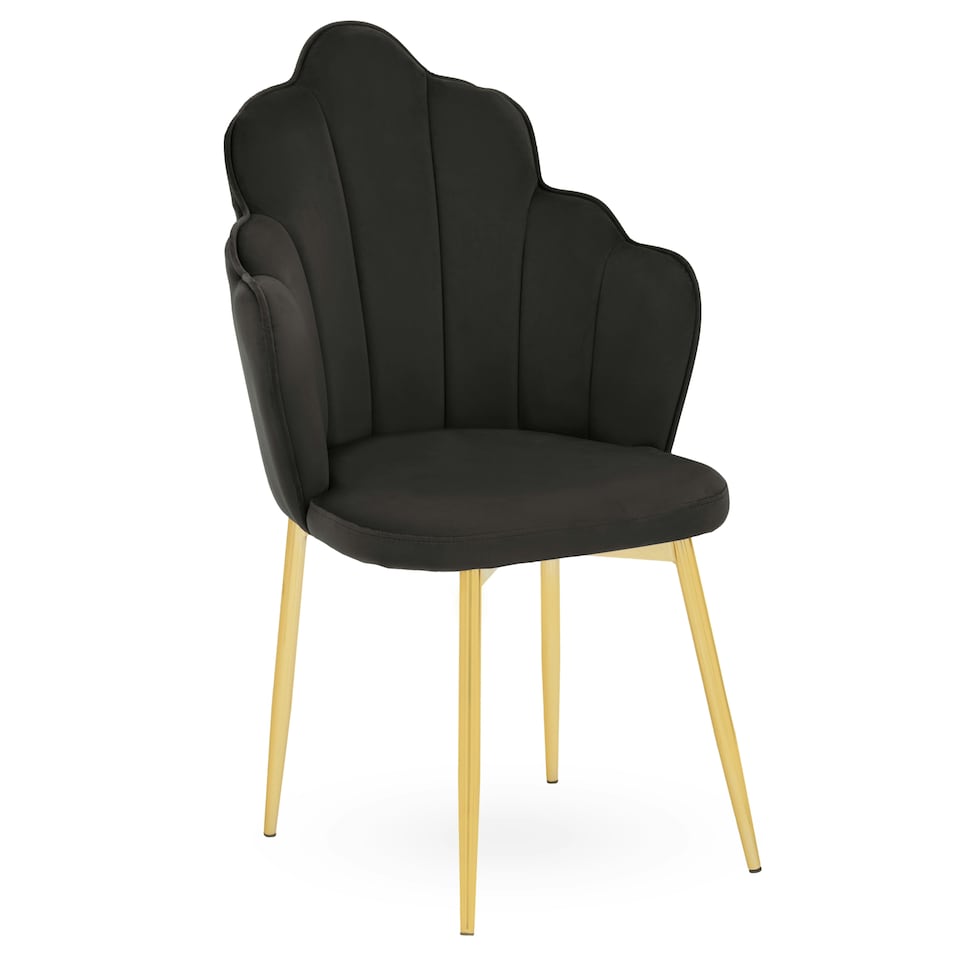 image 1 of Interiors by Premier Black Velvet Dining Chair, Durable & Adjustable Velvet Office Chair, Backrest Accent Chair with Gold Legs