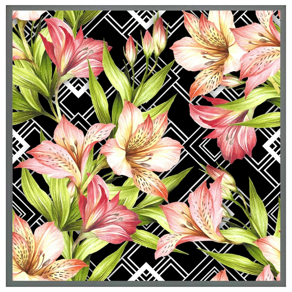 image 1 of Bright plants on geometric background (Picture Frame) White | L