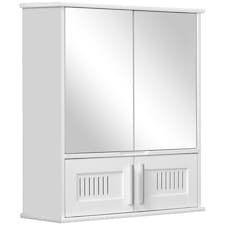kleankin Bathroom Mirror Cabinet, Wall Mounted Storage Cupboard with Double Doors and Adjustable Shelf, Bathroom Organizer, White