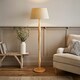 image 2 of ValueLights Victoria Light Wood Traditional Stem Floor Lamp with Beige Fabric Tapered Shade